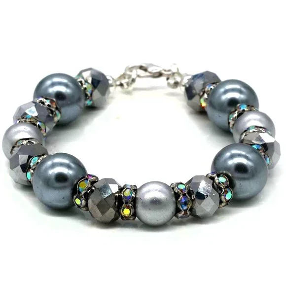 Bracelet with black and gray pearl beads and lobster clasp. - Picture 1 of 2